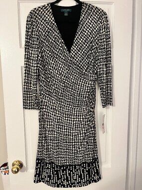 Ralph Lauren Black and Cream Feax Wrap Dress